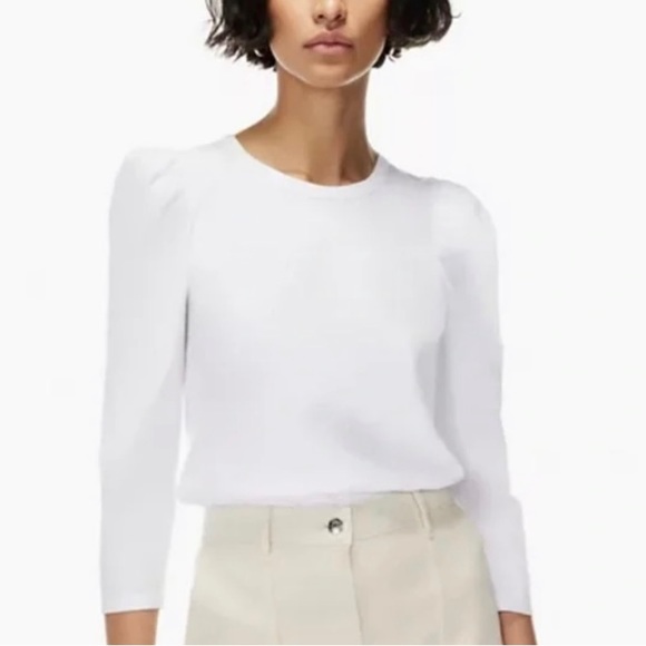 Wilfred Aritzia Puff Sleeve Cotton Top 3/4 Sleeve Grey size Small - Picture 3 of 8